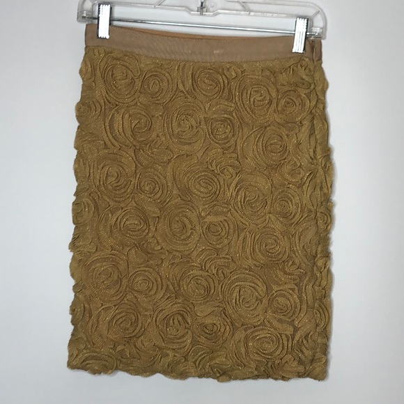 Banana Republic Womens Skirt Gold Roses PETITE Size 0 - Picture 1 of 8